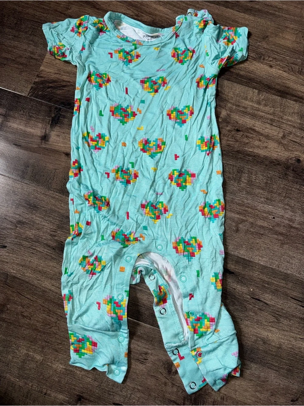Posh Peanut 18-24M Gamer Pixel Rainbow Hearts Romper Bamboo Retired